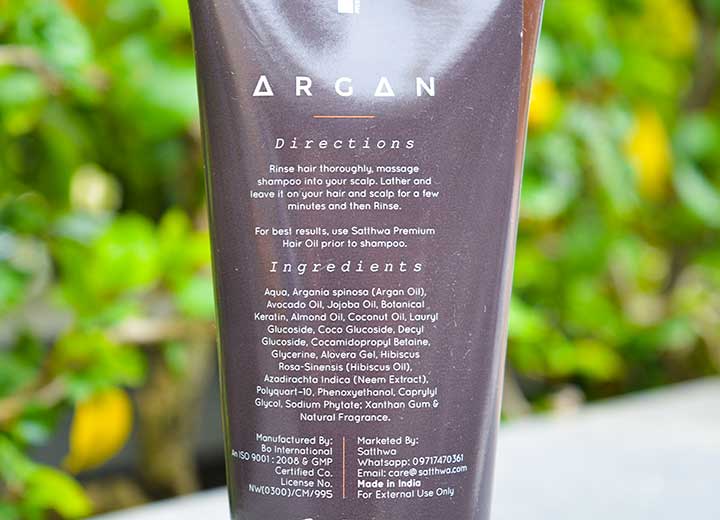 Satthwa Moroccan Argan Oil Shampoo Ingredients