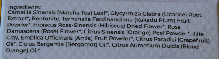 Juicy Chemistry Kakadu Plum, Matcha & Blood Orange Face Mask Ingredients