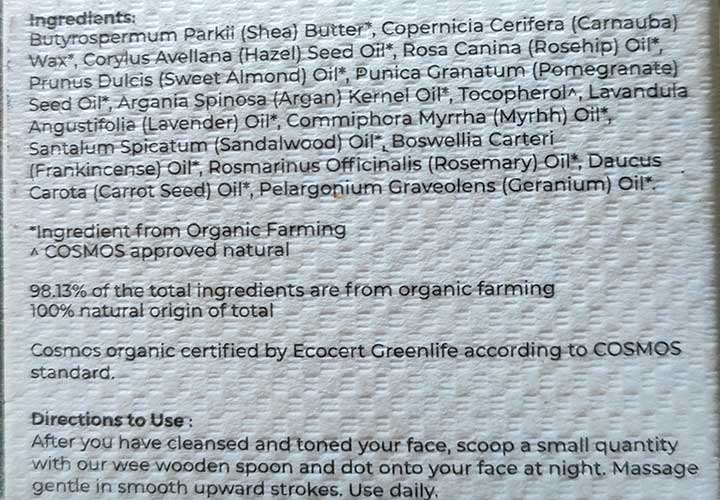 Ingredients of Juicy Chemistry Australian Sandalwood and Myrrh Organic Night Cream