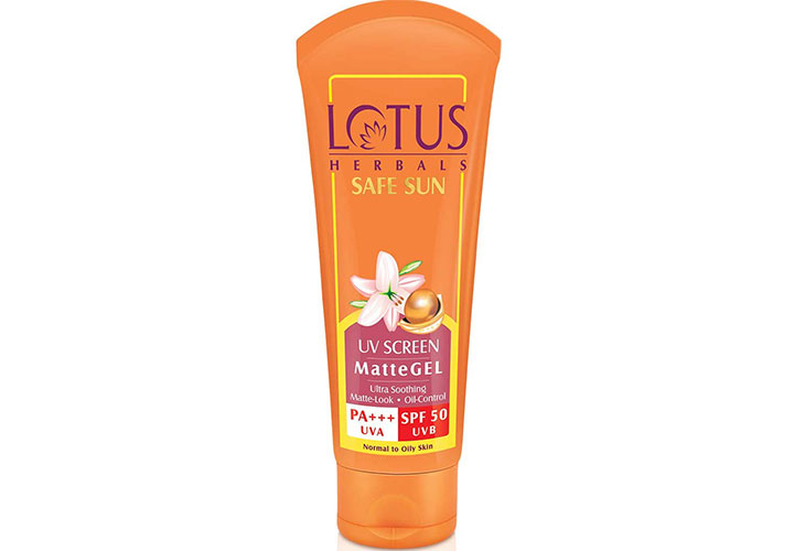 Best Sunscreens in India Lotus Herbals Safe Sun UV Screen Matte Gel Pa+++ SPF - 50