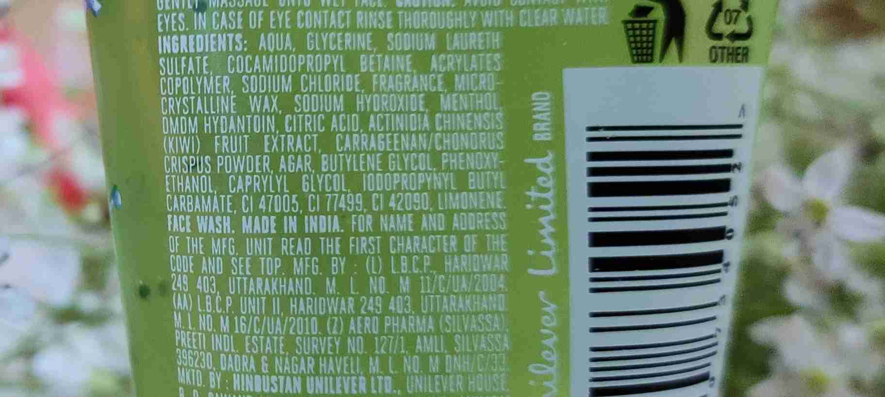 Lakme Kiwi Gel Face Wash Ingredients