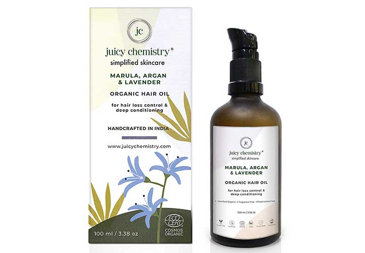 Juicy Chemistry Marula, Argan & Lavender Organic Hair Oil Best Organic Hair Oils in India