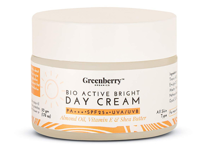 Greenberry Organics Bio Active Bright Day Cream with SPF 25+ PA+++  Best Chemical Free Moisturizers in India