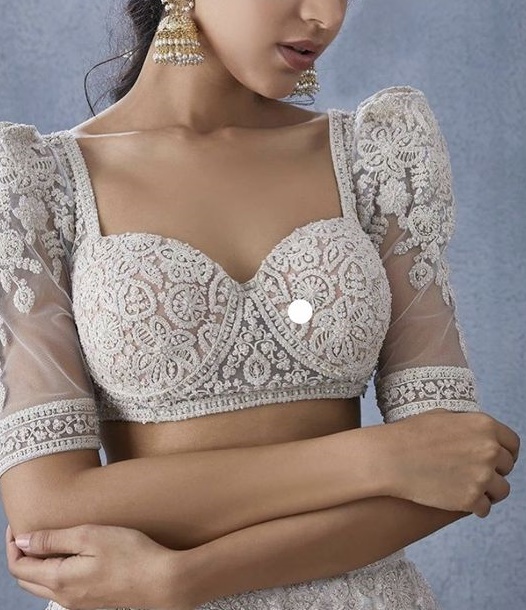 Delicate Blouse Design along with Sheer Baloon Sleeves