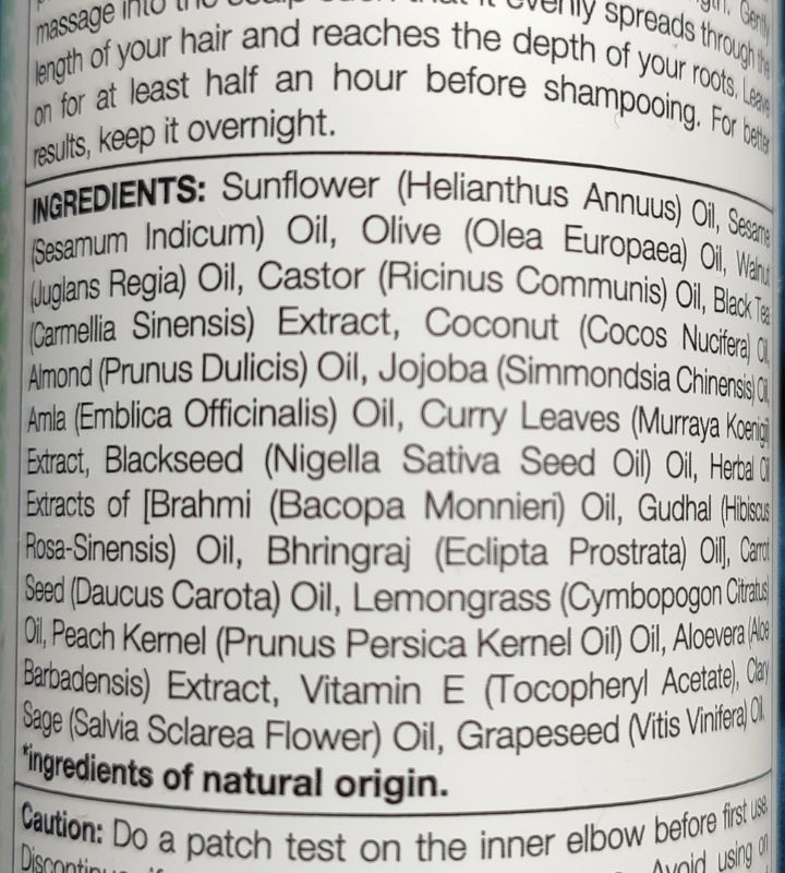 Ingredients of Nykaa Naturals Amla and Curry Leaves Hair Oil