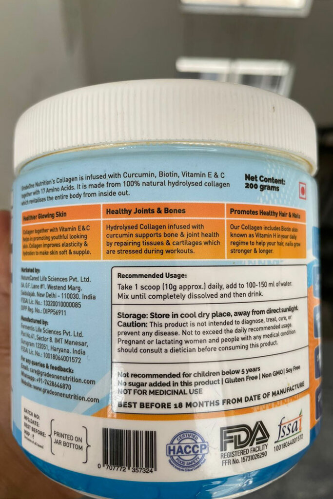 Packaging of GradeOne Nutrition hydrolyzed collagen powder