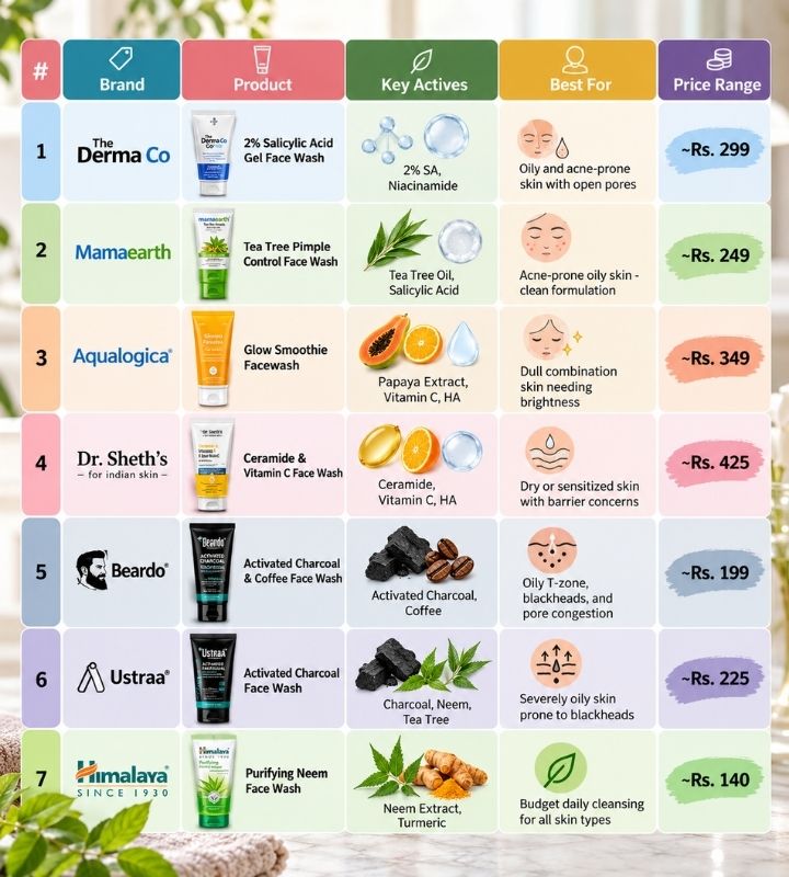 Comparison among 7 Best Face Wash for Men